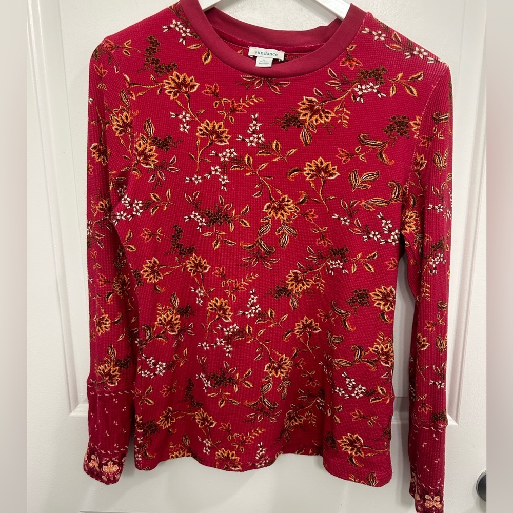 Sundance L Floral Thermal Velvet Trim Cuff Bohemian Hippie Western